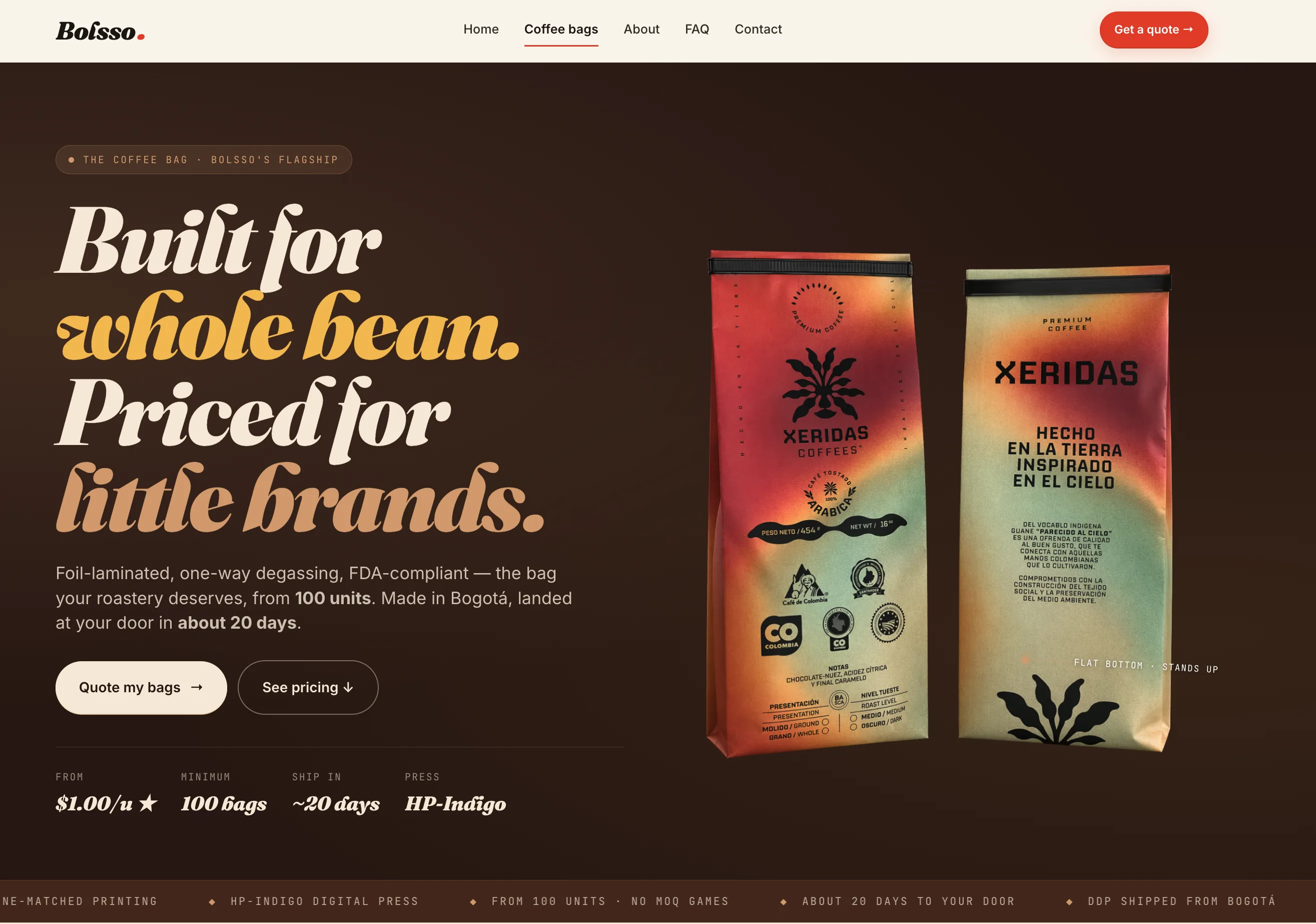 Product page · large-format imagery + spec sidebar